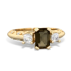 Smoky Quartz Art Deco Diamond 7X5 Emerald-Cut Engagement 14K Yellow Gold ring R20017EM