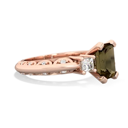 Smoky Quartz Art Deco Diamond 8X6 Emerald-Cut Engagement 14K Rose Gold ring R20018EM