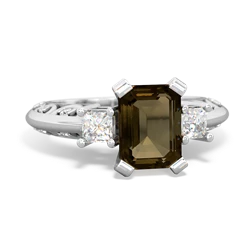 Smoky Quartz Art Deco Diamond 8X6 Emerald-Cut Engagement 14K White Gold ring R20018EM