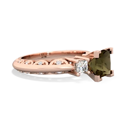 Smoky Quartz Art Deco Diamond Engagement 6Mm Princess 14K Rose Gold ring R2001