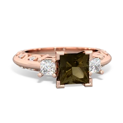 Smoky Quartz Art Deco Diamond Engagement 6Mm Princess 14K Rose Gold ring R2001