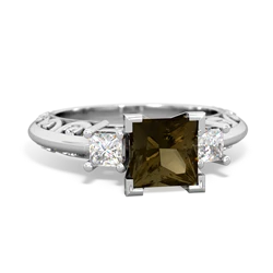 Smoky Quartz Art Deco Diamond Engagement 6Mm Princess 14K White Gold ring R2001