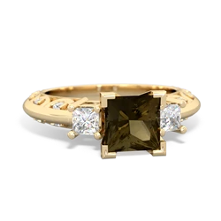 Smoky Quartz Art Deco Diamond Engagement 6Mm Princess 14K Yellow Gold ring R2001