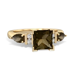 Smoky Quartz 6Mm Princess Eternal Embrace Engagement 14K Yellow Gold ring C2002