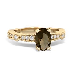 Smoky Quartz Milgrain Antique Style 14K Yellow Gold ring R26297VL
