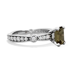 Smoky Quartz Sparkling Tiara 7X5mm Emerald-Cut 14K White Gold ring R26297EM