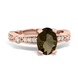 Smoky Quartz Sparkling Tiara 8X6 Oval 14K Rose Gold ring R26298VL