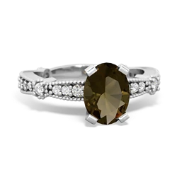 Smoky Quartz Sparkling Tiara 8X6 Oval 14K White Gold ring R26298VL