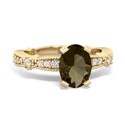 Smoky Quartz Sparkling Tiara 8X6 Oval 14K Yellow Gold ring R26298VL