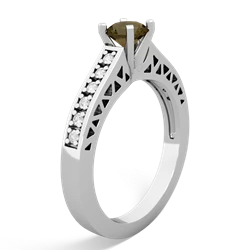Smoky Quartz Art Deco 14K White Gold ring R26355RD