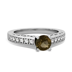Smoky Quartz Art Deco 14K White Gold ring R26355RD