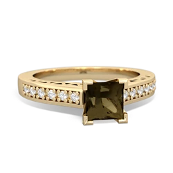 Smoky Quartz Art Deco Engagement 5Mm Square 14K Yellow Gold ring R26355SQ