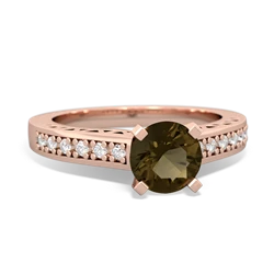 Smoky Quartz Art Deco Engagement 6Mm Round 14K Rose Gold ring R26356RD