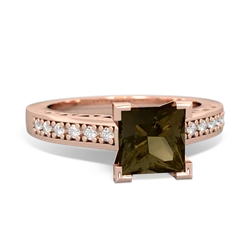 Smoky Quartz Art Deco Engagement 6Mm Princess 14K Rose Gold ring R26356SQ