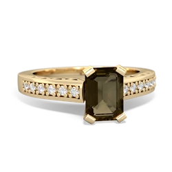 Smoky Quartz Art Deco Engagement 7X5mm Emerald-Cut 14K Yellow Gold ring R26357EM