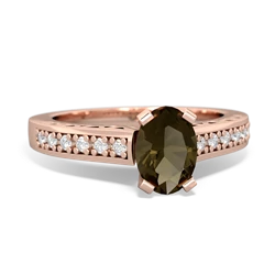 Smoky Quartz Art Deco Engagement 7X5mm Oval 14K Rose Gold ring R26357VL