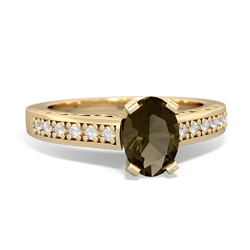 Smoky Quartz Art Deco Engagement 7X5mm Oval 14K Yellow Gold ring R26357VL