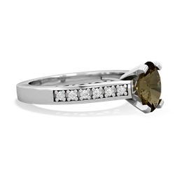 Smoky Quartz Art Deco Engagement 8X6mm Oval 14K White Gold ring R26358VL