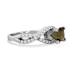 Smoky Quartz Diamond Twist 5Mm Square Engagment  14K White Gold ring R26405SQ