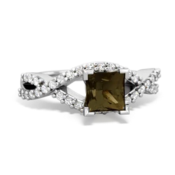 Smoky Quartz Diamond Twist 5Mm Square Engagment  14K White Gold ring R26405SQ