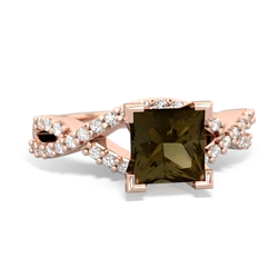 Smoky Quartz Diamond Twist 6Mm Princess Engagment  14K Rose Gold ring R26406SQ