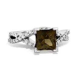 Smoky Quartz Diamond Twist 6Mm Princess Engagment  14K White Gold ring R26406SQ