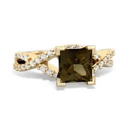 Smoky Quartz Diamond Twist 6Mm Princess Engagment  14K Yellow Gold ring R26406SQ