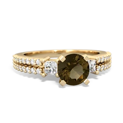 Smoky Quartz Classic 6Mm Round Engagement 14K Yellow Gold ring R26436RD