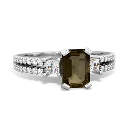 Smoky Quartz Classic 7X5mm Emerald-Cut Engagement 14K White Gold ring R26437EM