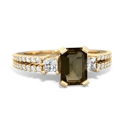 Smoky Quartz Classic 7X5mm Emerald-Cut Engagement 14K Yellow Gold ring R26437EM