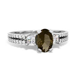 Smoky Quartz Classic 7X5mm Oval Engagement 14K White Gold ring R26437VL