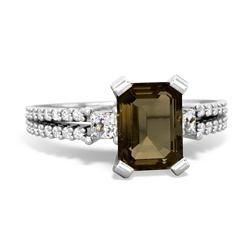 Smoky Quartz Classic 8X6mm Emerald-Cut Engagement 14K White Gold ring R26438EM