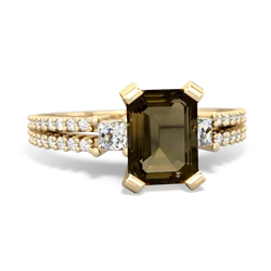 Smoky Quartz Classic 8X6mm Emerald-Cut Engagement 14K Yellow Gold ring R26438EM