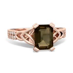 Smoky Quartz Celtic Knot 8X6 Emerald-Cut Engagement 14K Rose Gold ring R26448EM