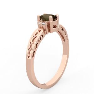Smoky Quartz Filligree Scroll Oval 14K Rose Gold ring R0812