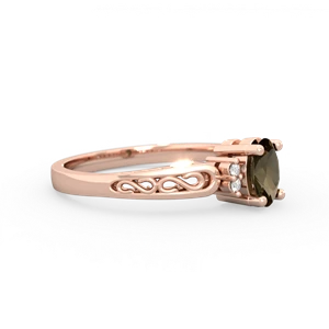 Smoky Quartz Filligree Scroll Oval 14K Rose Gold ring R0812