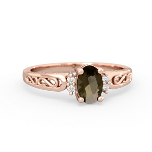 Smoky Quartz Filligree Scroll Oval 14K Rose Gold ring R0812