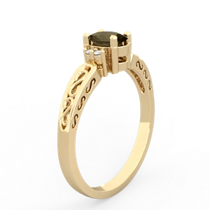 Smoky Quartz Filligree Scroll Oval 14K Yellow Gold ring R0812