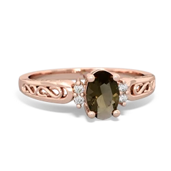 Smoky Quartz Filligree Scroll Oval 14K Rose Gold ring R0812