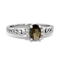 Smoky Quartz Filligree Scroll Oval 14K White Gold ring R0812