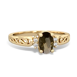 Smoky Quartz Filligree Scroll Oval 14K Yellow Gold ring R0812