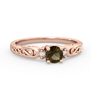 Smoky Quartz Filligree Scroll Round 14K Rose Gold ring R0829