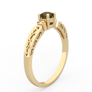 Smoky Quartz Filligree Scroll Round 14K Yellow Gold ring R0829