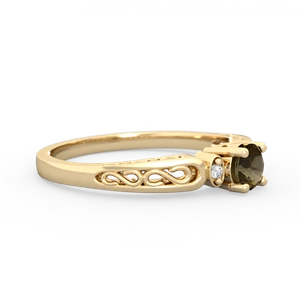 Smoky Quartz Filligree Scroll Round 14K Yellow Gold ring R0829