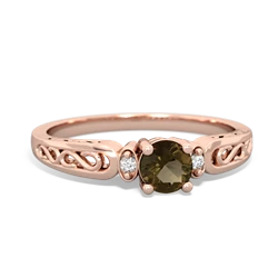 Smoky Quartz Filligree Scroll Round 14K Rose Gold ring R0829