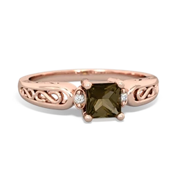 Smoky Quartz Filligree Scroll Square 14K Rose Gold ring R2430