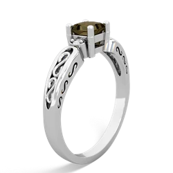 Smoky Quartz Filligree Scroll Square 14K White Gold ring R2430