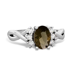 Smoky Quartz Victorian Twist 14K White Gold ring R2497