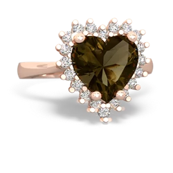 Smoky Quartz Sparkling Halo Heart 14K Rose Gold ring R0391