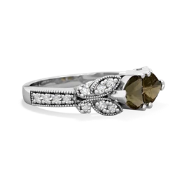 Smoky Quartz Diamond Butterflies 14K White Gold ring R5601